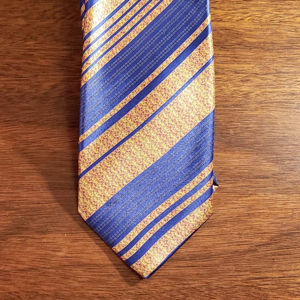 Italo Ferretti 100% Silk Blue and Gold Striped Silvi MarinaTie